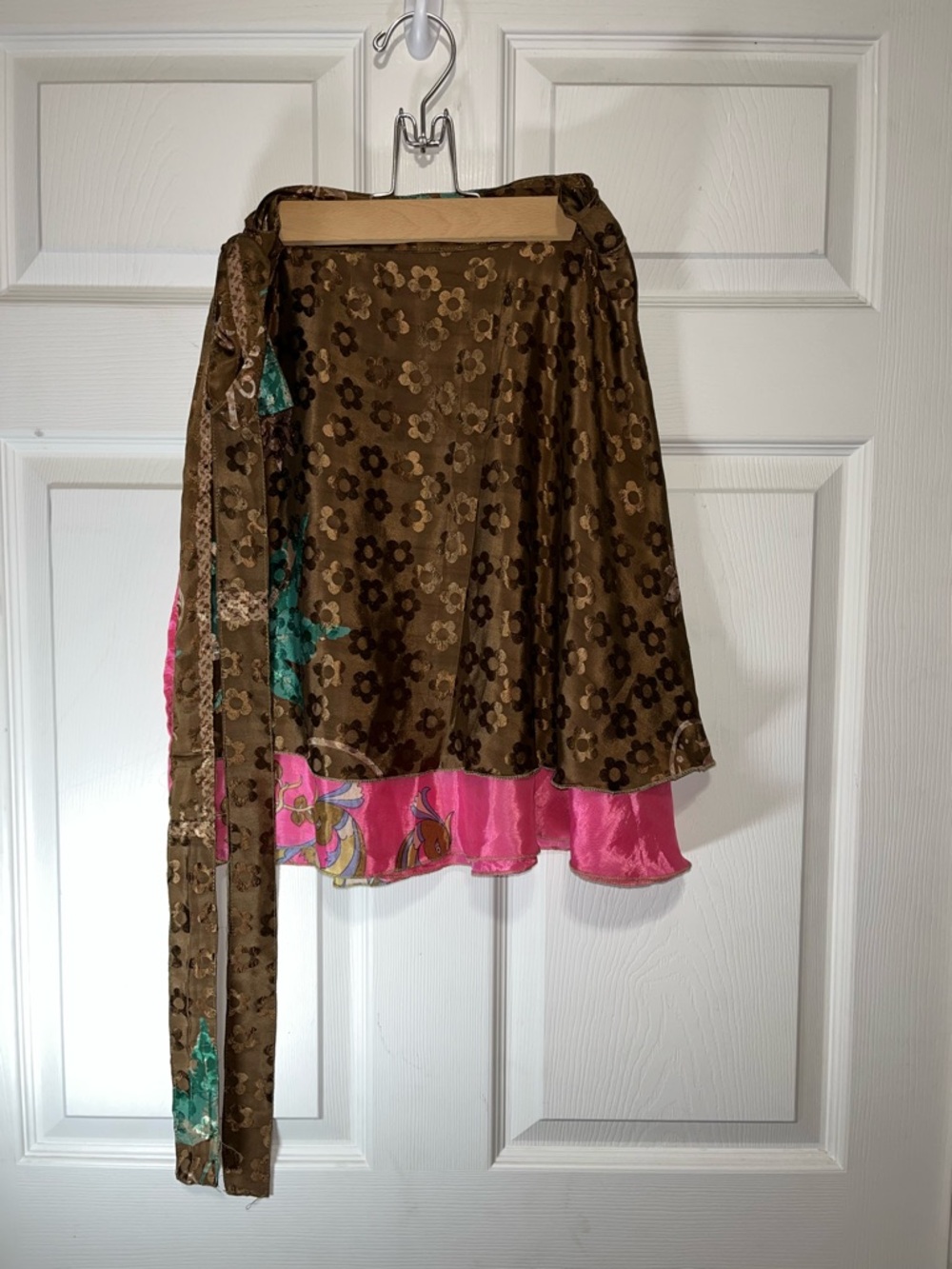 Brown Floral Print Mini Skirt with Pink Hem / Reversible